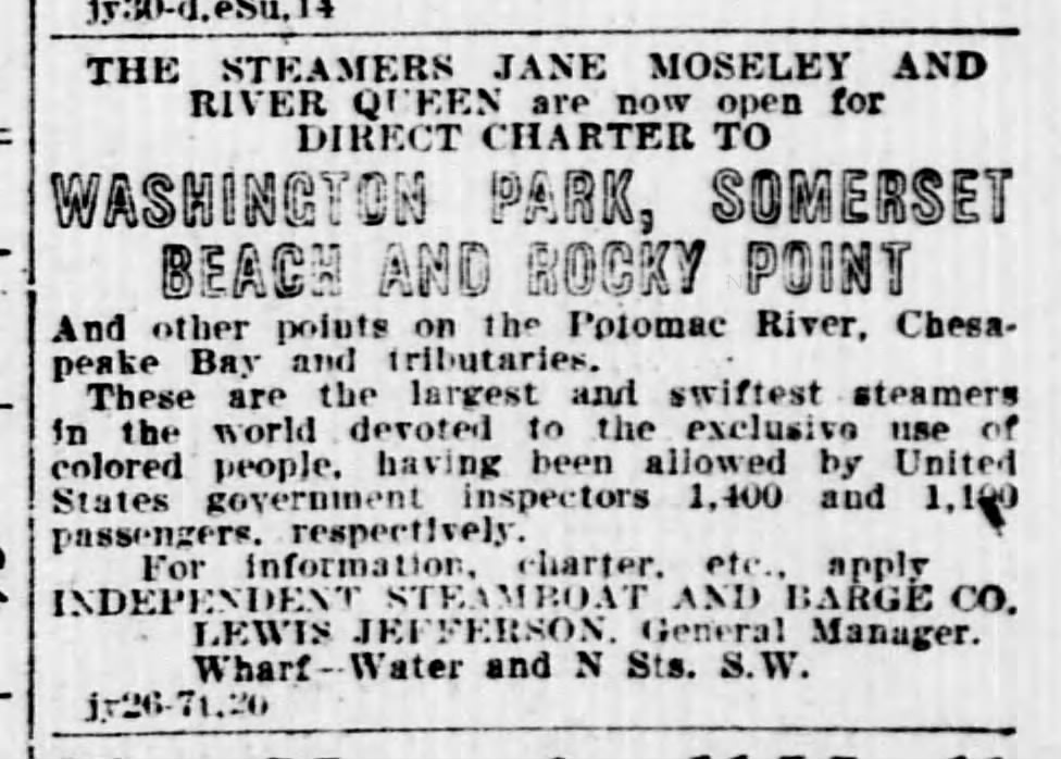 1908 Article Steamers to Washington Park and Somerset Beach